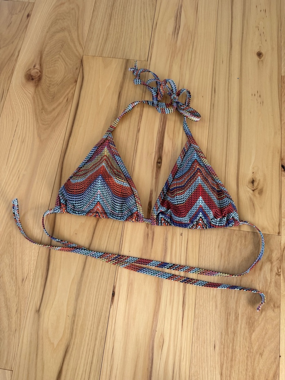 Geometric Print String Bikini Top Size S